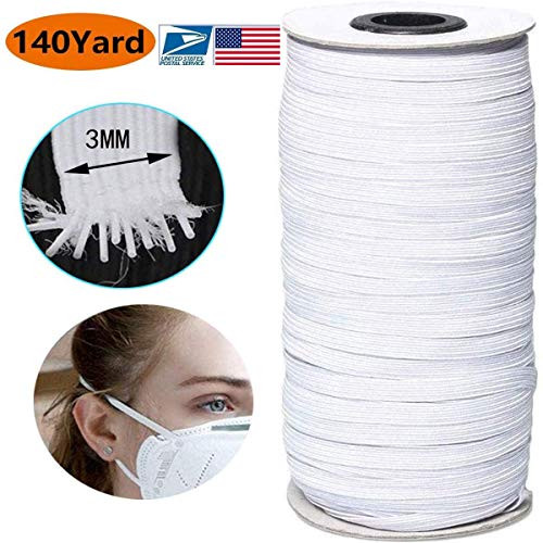 Braided Elastic Band ETA Elastic Cord Rope Heavy Stretch High Elasticity Knit Elastic Band for Sewing Crafts DIY, Bedspread, Cuff (White 140-Yards 3mm Width)