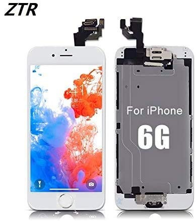 ZTR for iPhone 6 (4.7 inch) Screen Replacement White LCD Touch Digitizer Full Display Assembly with Home Button Front Facing Camera Proximity Sensor Ear Speaker and Full Repair Tools