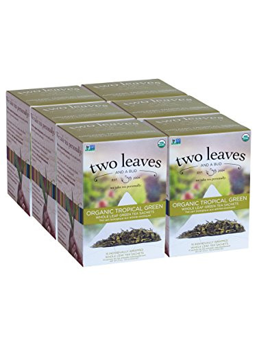 Two Leaves and a Bud Organic Tropical Green Tea Bags, 15 Count (Pack of 6)