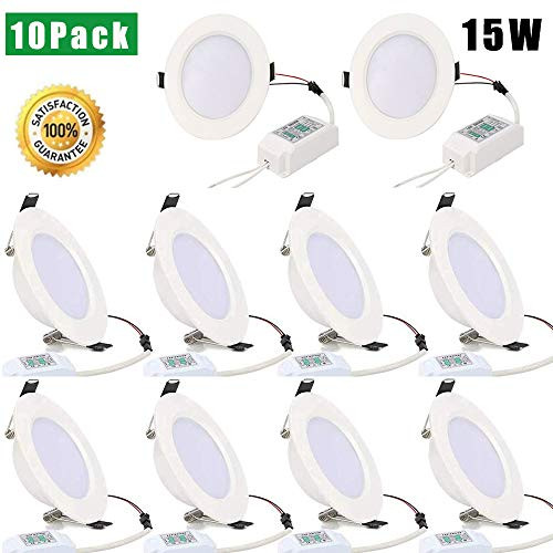 [Pack of 10] 15W 4Inch Slim LED Recessed Lighting, Derlights Dimmable Downlight 105W Replacement, 1500LM, 6000K Daylight White, Ceiling Recessed Fixture, Simple Retrofit Installation