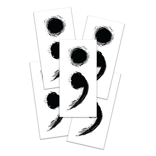 Semicolon Temporary Tattoo, Semicolon Tattoo, Set of 5 - Buy 4 get one FREE - Size - 1.5" x 1.5" - Project Semicolon