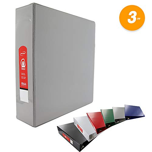 Emraw Grey Slant D Ring View Binder with 2 Pockets Presentation Durable View Round Ring Binder 3 inch Customize able Clear View Notebook Binder for Home Office and School