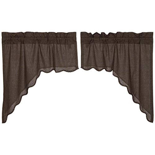 VHC Brands Classic Country Primitive Kitchen Window Curtains Black Plaid 7181 Kettle Grove Scalloped Swag Set VHC Brands Classic Country Primitive Kitchen Window Curtains Black Plaid 7181 Kettle Grove Scalloped Swag Set