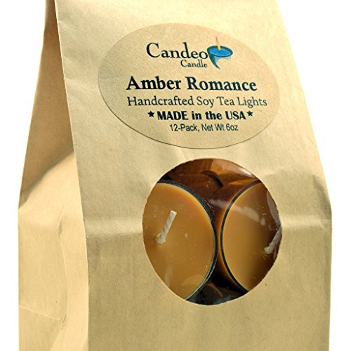 Amber Romance, Scented Soy Tealights, 12 Pack Clear Cup Candles Amber Romance, Scented Soy Tealights, 12 Pack Clear Cup Candles
