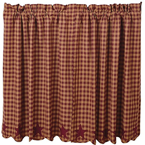 VHC Brands Classic Country Primitive Kitchen Window Curtains-Star Red Scalloped Tier Pair, L36 x W36, Burgundy VHC Brands Classic Country Primitive Kitchen Window Curtains-Star Red Scalloped Tier Pair, L36 x W36, Burgundy