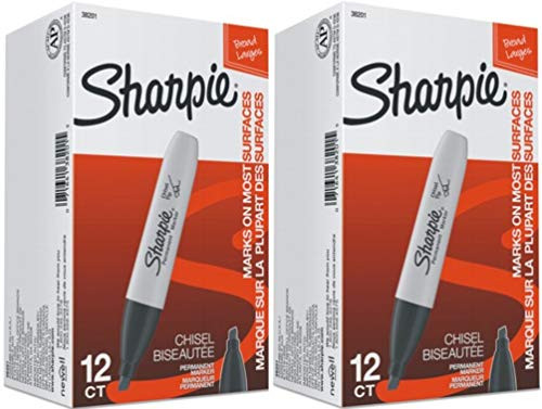 Sharpie 38201 Chisel Tip Permanent Markers, Black; 2-Packs of 12 Markers each for a Total of 24 Markers