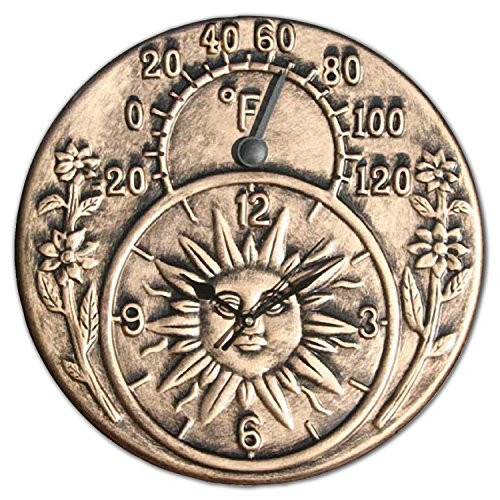 Poolmaster 52551 Indoor or Outdoor Terra-Cotta Clock and Thermometer, Antique Gold