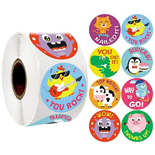 1000 Reward Stickers for Teachers. Reward Stickers Roll for Kids in 8 Designs. 1 Inch Round Motivational School Stickers. Teacher Supplies for Classroom, Potty Training Stickers, Cute Animal 1000 pcs