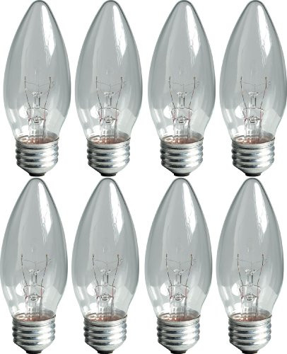 GE Crystal Clear Incandescent Chandelier Light Bulbs, 25-Watt, 170 Lumen, Medium Base, Clear Light Bulbs, Soft White, 8-Pack, Decorative Candelabra Light Bulbs