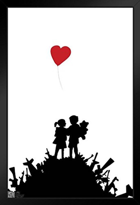 Pyramid America Kids On Guns Hill Banksy Black Wood Framed Poster 14x20 Pyramid America Kids On Guns Hill Banksy Black Wood Framed Poster 14x20