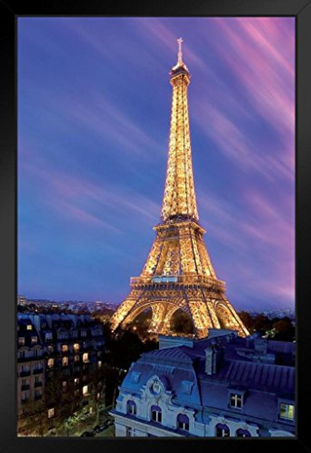 Pyramid America Eiffel Tower at Dusk Paris France Black Wood Framed Poster 14x20 Pyramid America Eiffel Tower at Dusk Paris France Black Wood Framed Poster 14x20
