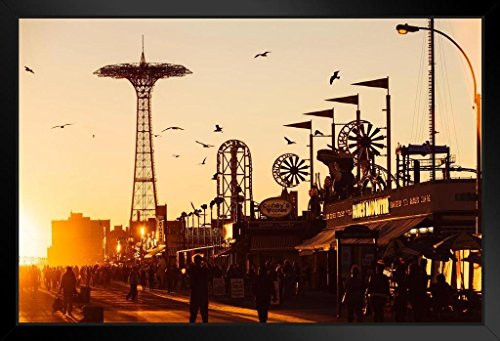 Coney Island Boardwalk Brighton Beach at Sunset Photo Black Wood Framed Art Poster 20x14 Coney Island Boardwalk Brighton Beach at Sunset Photo Black Wood Framed Art Poster 20x14
