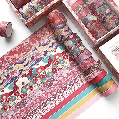12 Rolls Washi Tape Set Cute Decorative Colored Masking Tape for Scrapbooking, Planners, Card/Gift Wrapping, DIY Decor and Craft Supplies (hefengyingran)