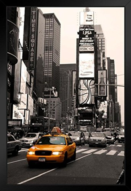 Time Square New York City Taxi on The Move Photo Black Wood Framed Art Poster 20x14 Time Square New York City Taxi on The Move Photo Black Wood Framed Art Poster 20x14