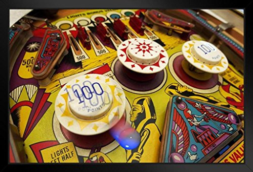 Closeup of a Vintage Pinball Machine Arcade Game Photo Art Print Black Wood Framed Poster 20x14