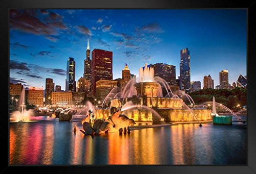 Buckingham Fountain Chicago Illinois at Twilight Photo Black Wood Framed Art Poster 20x14 Buckingham Fountain Chicago Illinois at Twilight Photo Black Wood Framed Art Poster 20x14