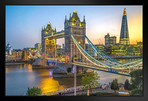 Tower Bridge and The Shard at Sunset London England UK Photo Art Print Black Wood Framed Poster 20x14 Tower Bridge and The Shard at Sunset London England UK Photo Art Print Black Wood Framed Poster 20x14