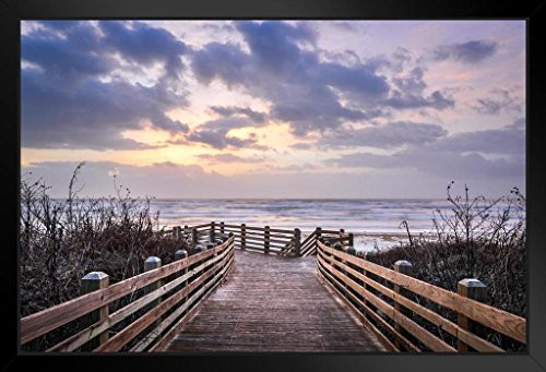Beach Boardwalk at Sunrise Port Aransas Texas Photo Black Wood Framed Art Poster 20x14 Beach Boardwalk at Sunrise Port Aransas Texas Photo Black Wood Framed Art Poster 20x14