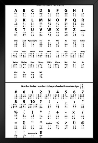 Braille Tactile Writing System Reference Chart Black Wood Framed Art Poster 14x20 inch