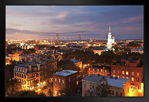 Savannah Georgia Skyline with Talmadge Memorial Bridge at Sunset Photo Black Wood Framed Art Poster 20x14 Savannah Georgia Skyline with Talmadge Memorial Bridge at Sunset Photo Black Wood Framed Art Poster 20x14