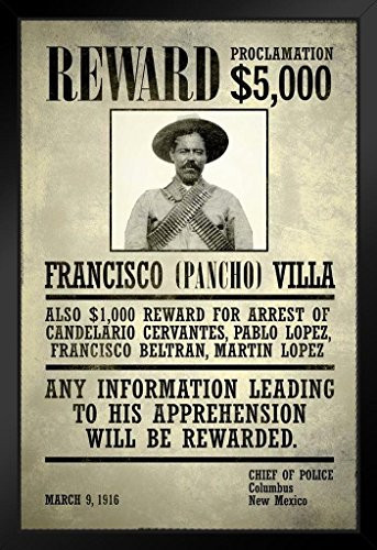 Wanted Francisco Pancho Villa Black Wood Framed Poster 14x20