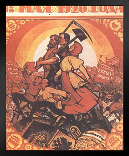 Russian May Day Soviet Propaganda WPA War Propaganda Black Wood Framed Art Poster 14x20
