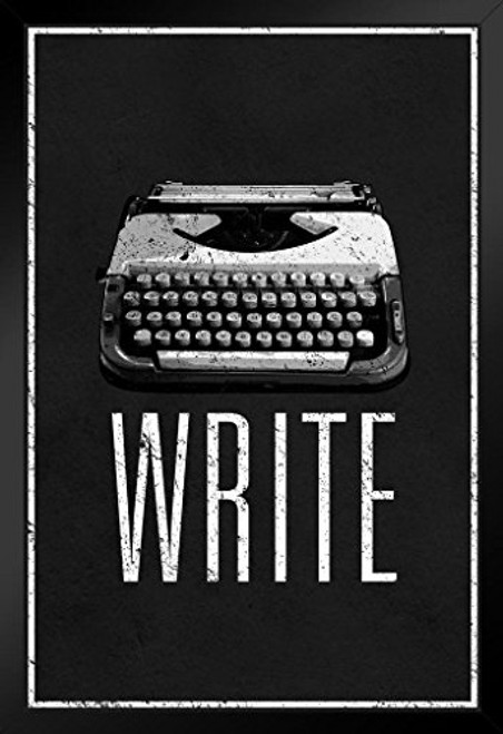 Write Retro Manual Typewriter Black and White Black Wood Framed Poster 14x20 Write Retro Manual Typewriter Black and White Black Wood Framed Poster 14x20