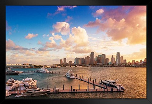 Miami Florida Downtown Skyline at Sunset Photo Art Print Black Wood Framed Poster 20x14 Miami Florida Downtown Skyline at Sunset Photo Art Print Black Wood Framed Poster 20x14
