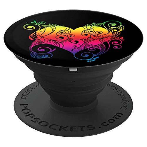 Beautiful Rainbow Colored Ornate Heart PopSockets Grip and Stand for Phones and Tablets