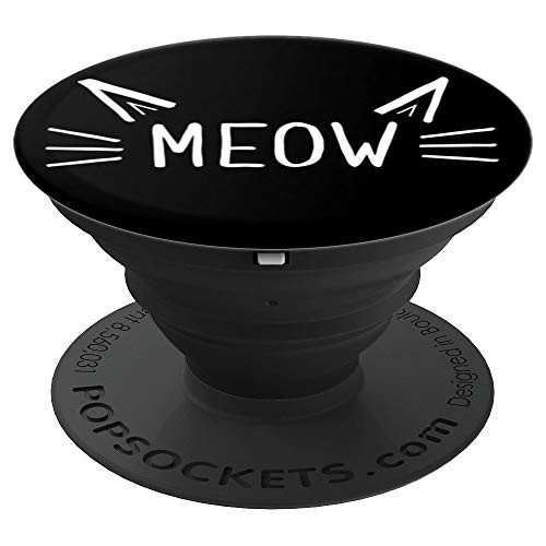 Cute Gift For Cat Lover | Black & White Ears & Whiskers Meow PopSockets Grip and Stand for Phones and Tablets