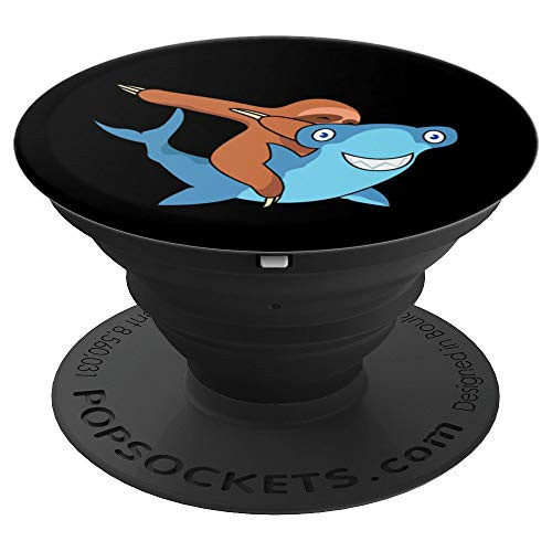 Dabbing Sloth On A Hammerhead Shark Black Cool Funny Gift PopSockets Grip and Stand for Phones and Tablets