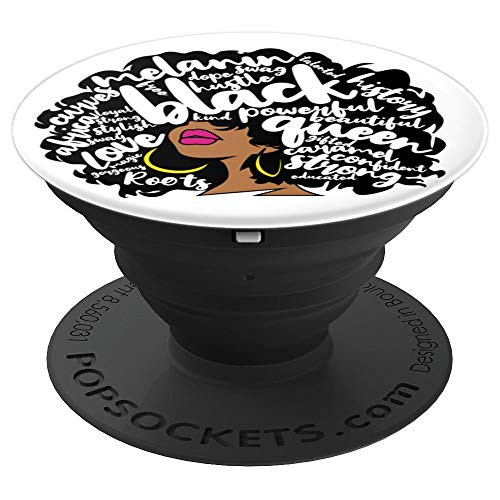 Black History Month Afro Word Art Natural Hair Melanin Gift PopSockets Grip and Stand for Phones and Tablets