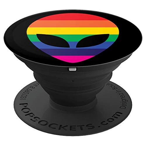 LGBTQ Gaylien Space Alien Gay Pride Rainbow Flag Head Gift PopSockets Grip and Stand for Phones and Tablets