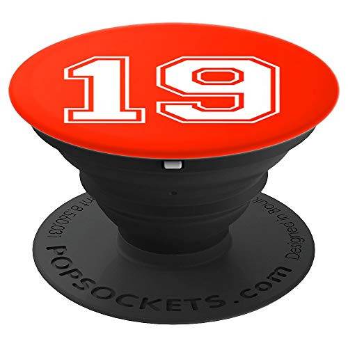 Sports Jersey Number 19, #19, No. 19, Nineteen Red PopSockets Grip and Stand for Phones and Tablets Sports Jersey Number 19, #19, No. 19, Nineteen Red PopSockets Grip and Stand for Phones and Tablets