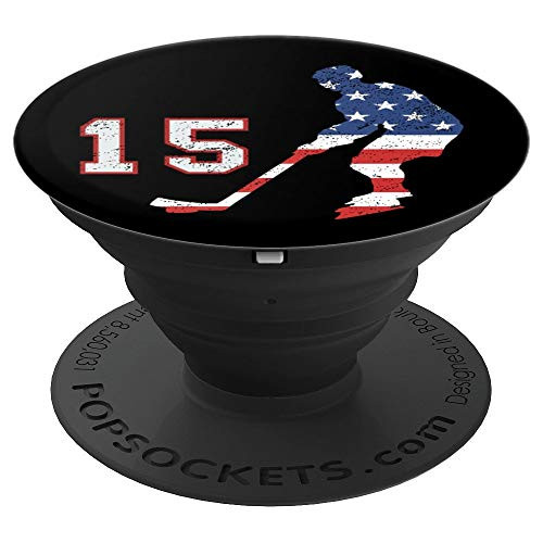 Ice hockey player American USA flag, number 15 phone stand PopSockets Grip and Stand for Phones and Tablets