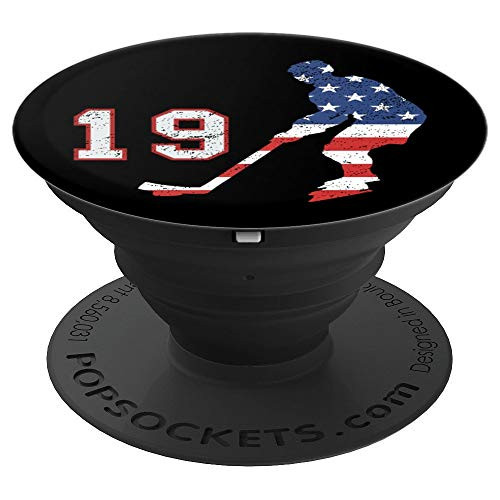 Ice hockey player American USA flag, number 19 phone stand PopSockets Grip and Stand for Phones and Tablets