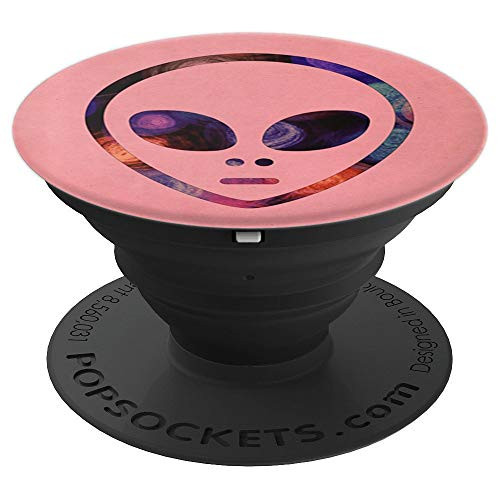 Cool Alien Head Pink Galaxy Space Theme Sci Fi UFO Astronomy PopSockets Grip and Stand for Phones and Tablets