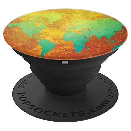 World Map Cute Abstract Art Pattern Nebula Watercolor Orange PopSockets Grip and Stand for Phones and Tablets