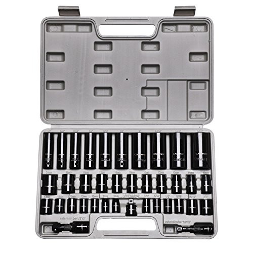 CASOMAN 3/8" and 1/2" Drive Impact Socket Set, Inch (SAE)/Metric, Cr-V, 6-Point, 3/8"- 1-1/4", 8 mm - 32 mm, Deep & Shallow, 38-Piece Impact Socket Set CASOMAN 3/8" and 1/2" Drive Impact Socket Set, Inch (SAE)/Metric, Cr-V, 6-Point, 3/8"- 1-1/4", 8 mm - 32 mm, Deep & Shallow, 38-Piece Impact Socket Set