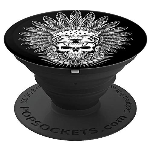 Aztec Jaguar Warrior Skull Native Mexica Headdress PopSockets Grip and Stand for Phones and Tablets