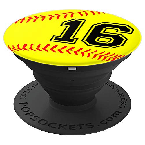 Softball Jersey Number #16 Sixteen No 16 Game Play Fun PopSockets Grip and Stand for Phones and Tablets Softball Jersey Number #16 Sixteen No 16 Game Play Fun PopSockets Grip and Stand for Phones and Tablets