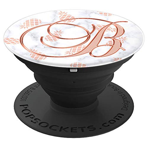 B Pink White Pineapples Abstract Monogram Initial Letter PopSockets Grip and Stand for Phones and Tablets