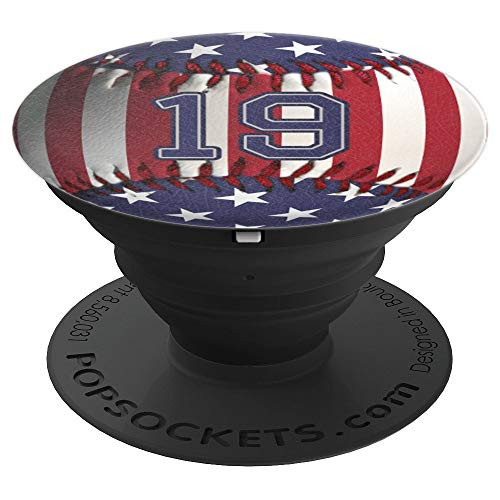 Baseball Player Number 19, #19, No 19 USA Flag Ball Gift PopSockets Grip and Stand for Phones and Tablets