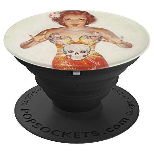 Vintage Creepy Skull Retro Sexy Pin Up Girl-Pinup Art Design PopSockets Grip and Stand for Phones and Tablets