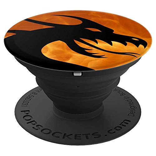Cell Phone Button Holder Pop Out Knob Black Dragon Head Fire PopSockets Grip and Stand for Phones and Tablets