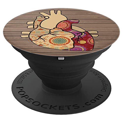 Sassy Southern Charm & Grace Cute Unique & Trendy Folk Art Heart on Rustic Wood on Black for Wireles PopSockets Grip and Stand for Phones and Tablets