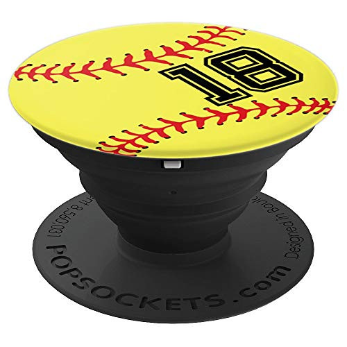 Softball Player #18 Jersey No 18 gadget Ball Sport Gift PopSockets Grip and Stand for Phones and Tablets