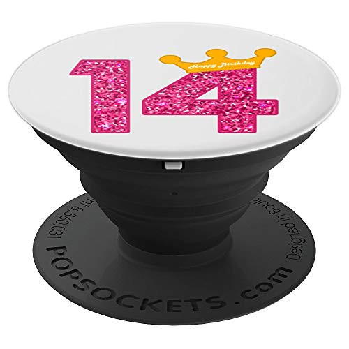 Happy Birthday Art, Girls 14th Party 14 Years Old Bday PopSockets Grip and Stand for Phones and Tablets