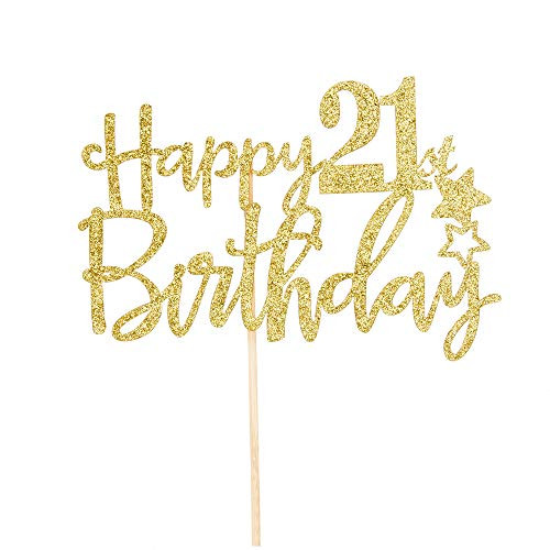 Gold Glitter Happy 21st Birthday Cake Topper,Hello 21, Cheers to 21 Years, 21 & Fabulous Party Decoration Gold Glitter Happy 21st Birthday Cake Topper,Hello 21, Cheers to 21 Years, 21 & Fabulous Party Decoration