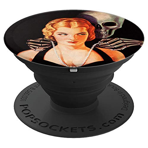 Retro Creepy Skeleton Skull with Sexy Pin Up Girl-Pinup Art PopSockets Grip and Stand for Phones and Tablets